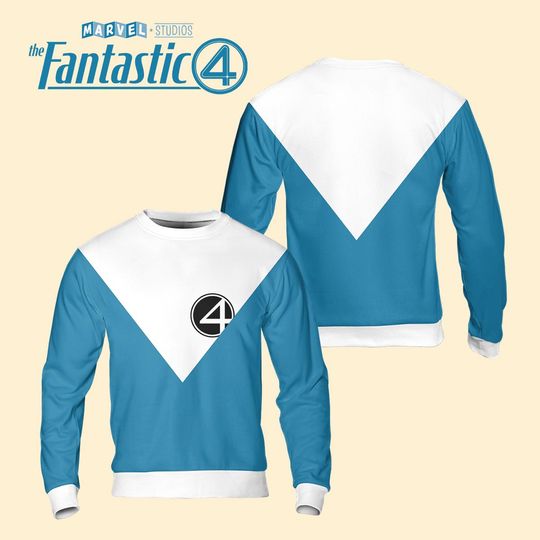 Marvel Fantastic Four Sweatshirt, The Fantastic Four Comic Uniforms, Fantastic Four Neckline Costume, Marvel Studio Superhero Shirt