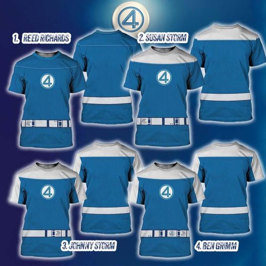 Fantastic Four 3D Costume Shirt, Marvel Superhero All Over Print, Fantastic Four Cosplay Apparel