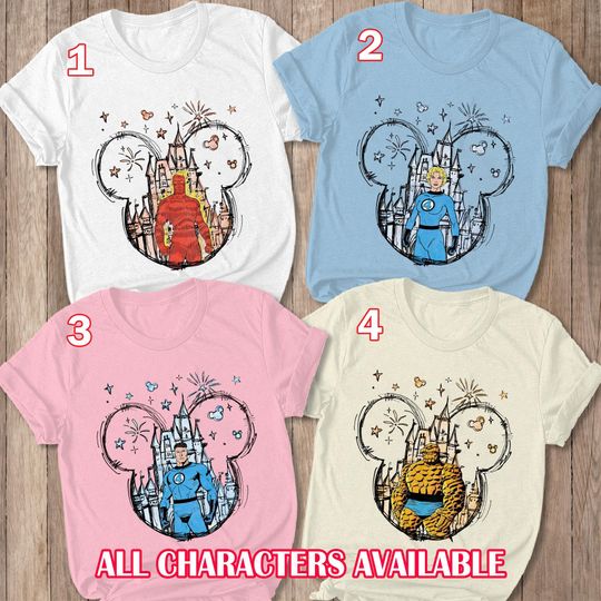 Fantastic Four Castle  Watercolor Shirt, Fantastic Four Mickey Head Shirt, Fantastic 4 Super Heroes Shirt, Disney Fantastic 4 Shirt
