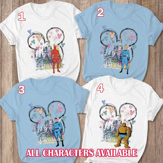 Mickey Ears Fantastic Four Team Castle Shirt, Fantastic Four Watercolor Castle Shirt, Fantastic Four First Steps Shirt