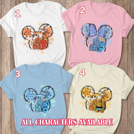 Fantastic Four Watercolor Castle Shirt, Mickey Ears Fantastic Four Team Castle Shirt, Fantastic Four Super Heroes Shirt