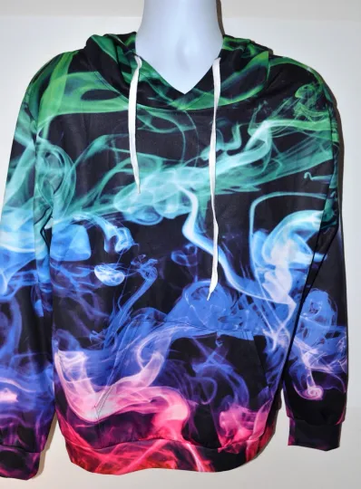 MULTI COLOR SMOKE 3D PRINT MENS WOMENS HOODIE SIZE L