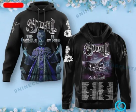 Ghost The World Is On Fire Skeletour World Tour 2025  3D Hoodie