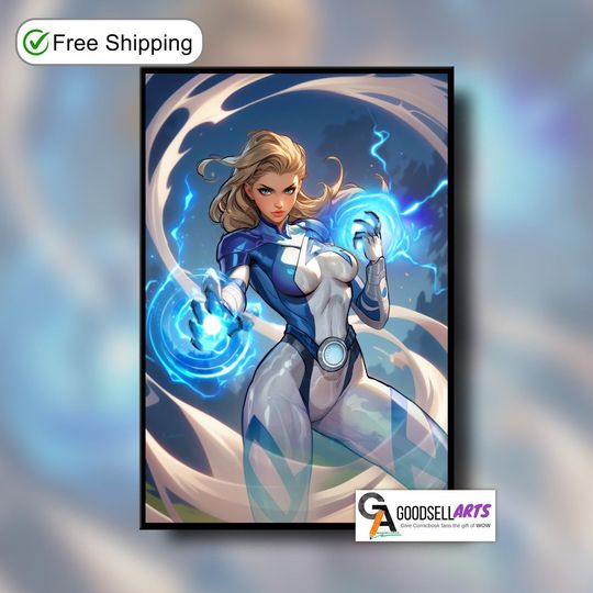 Invisible Woman Poster - Marvel Fantastic Four Art Print - Sue Storm Decor - Game Room Wall Art