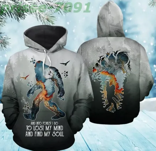 Discover Hot Bigfoot Forest Christmas Print 3D Lightweight Hoodie Size S To 5XL