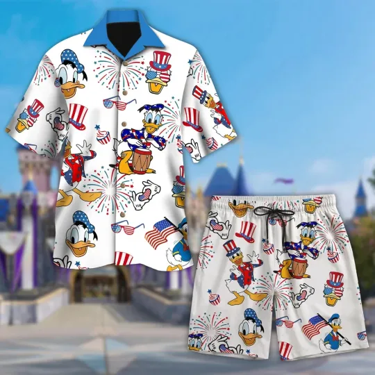 Donald Duck 4th July Hawaiian Button Down Shirt