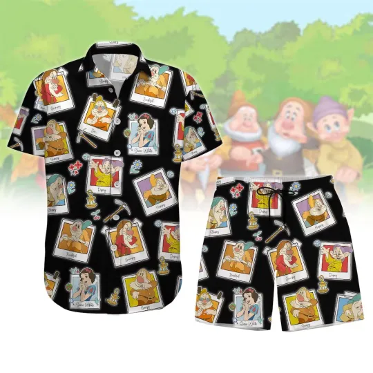 Snow White And The Seven Dwarfs Hawaiian Button Down Shirt