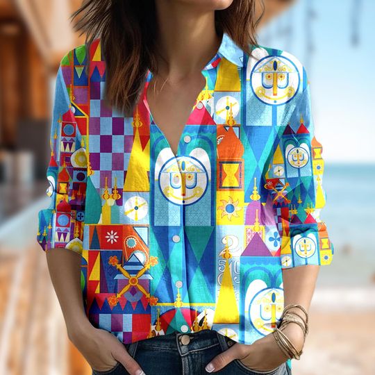 Its A Small World Women Blouses Shirt, Theme Parks Button Up Shirt, Fantasyland Casual Women Shirt, Disney Family Summer Vacation Gift
