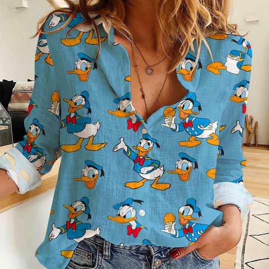 Donald Duck Emotion Women's Linen Casual Shirt, Disney Women Blouses Shirt, Magic Kingdom Shirt, Shirt For Women, Disney Vintage Shirt