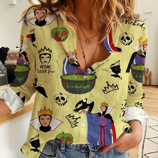 Evil Queen Women Casual Shirt, Button Up Shirt, Disney Vintage Shirt