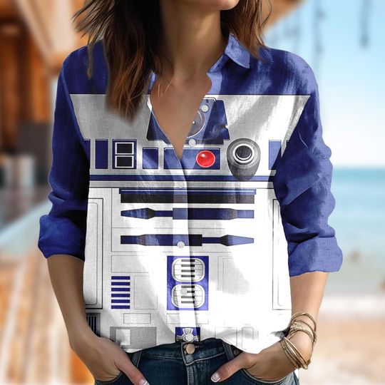 Star Wars Women Blouses Shirt, Marvel R2D2 Women Casual Shirt, Cartoon Gift For Women, Magic Kingdom T-Shirt, Galaxy's Edge Family Trip Tee