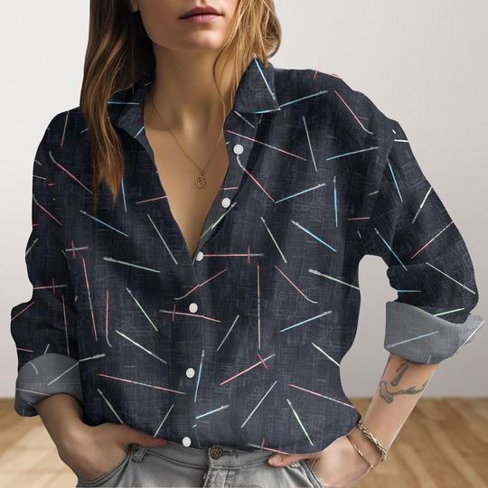 Star Wars Lightsaber Look-Linen Shirt, Starwars Blouse Women Shirt, Disney Casual Shirt, Movie Button Shirt, Summer Shirt,Magic Kingdom