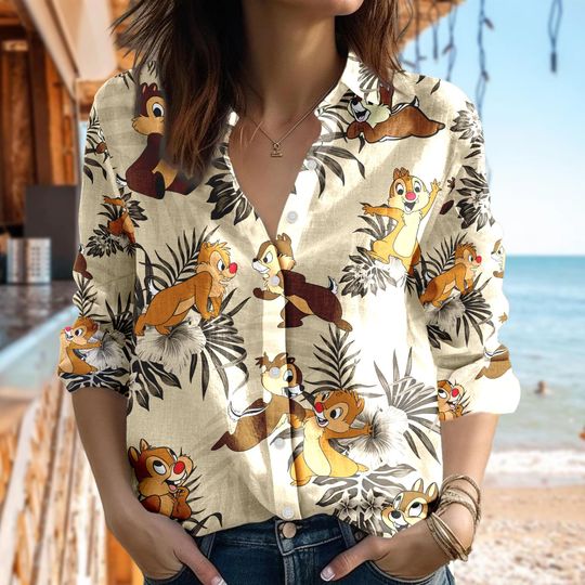 Disney Chip'n Dale Blouses Women Shirt, Disney Chip and Dale Long Sleeve Shirt, Cartoon Casual Women Shirt, Magic Kingdom Family Trip Gift