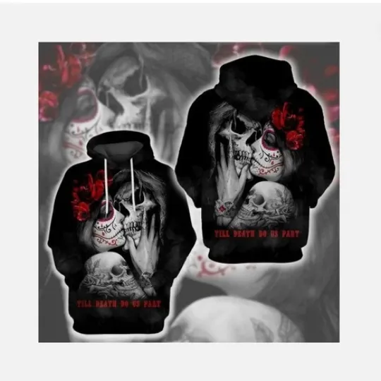 Skull Couple All Over Print Hoodie Till Death Do Hoodie 3d - all printed