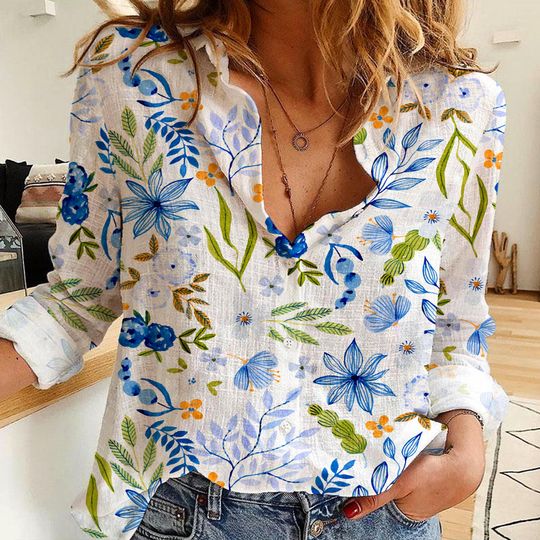 Custom Floral Flower Women's Linen Casual Shirt, Disney Women Blouses Shirt, Magic Kingdom Shirt, Shirt For Women, Disney Vintage Shirt