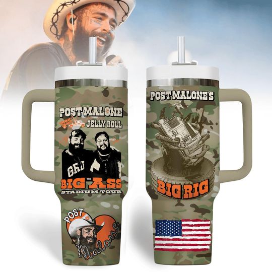 Malone Jelly Roll Concert Tour 40oz Tumbler with Handle, Beautifully Broken Rapper Tumbler, Jelly Roll Merch Tumbler