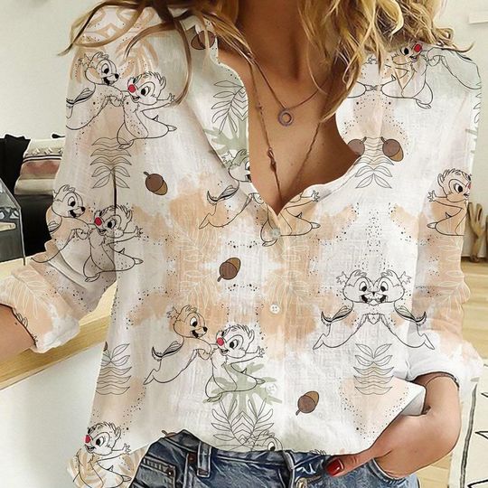 Disney Chip Dale Blouses Women Shirt, Disney Chip and Dale Long Sleeve Shirt, Cartoon Linen-Look Shirt, Magic Kingdom Family Trip Gift