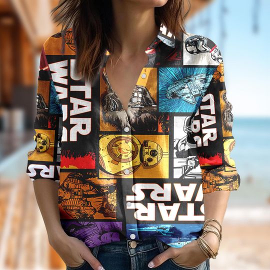 Star Wars Women Casual Shirt, Marvel Stormtrooper Women Blouses Shirt, Animated Cartoon Button Up Shirt, Magic Kingdom Party Gift