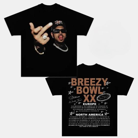 Chris Brown Middle Finger Breezy Bowl XX Tour 2 Side Shirt, Concert Retro 2025 Shirt, Chris Brown Tee, Music Tour Y2k T-Shirt