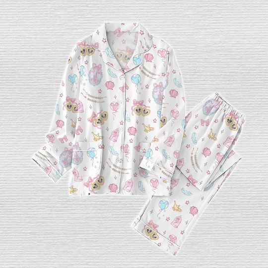 Mickey Coquette Bow Pajamas Set, Magical Castle Women Pajamas, Minnie Mouse Pjs, Disneyland Matching Pajamas, Girly Disney Sleepwear
