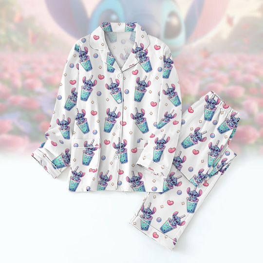 Disney Stitch Pajamas Set, Disneyland Trip Holiday Pajamas, Magic Kingdom Pajamas Women, Stitch And Angel Pajamas, Matching Pajamas Set