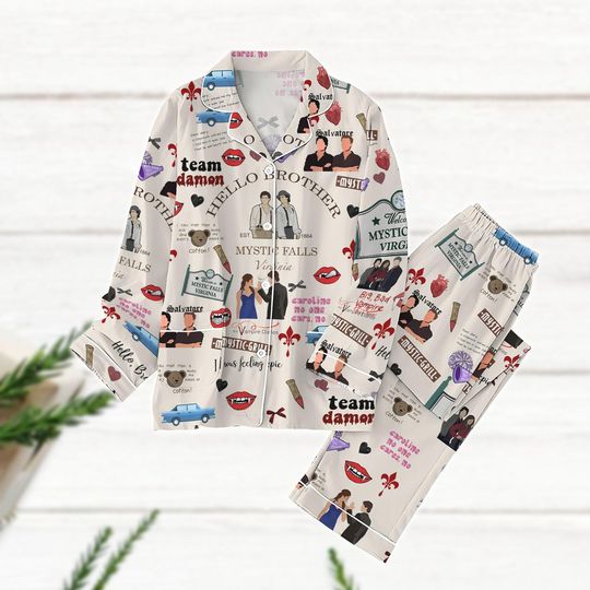 Vampire Diaries Pajamas Set, Vampire Tv Series Pajamas, Hello Brother Matching Pajamas, Salvatore Family Pajamas, Horror Movie Fan Gift