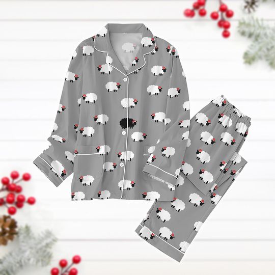 Christmas Sheep Pajamas Set, Farmer Holiday Pajamas, Funny Animals Xmas Shirt, Long Sleeve Pyjamas, Womens Pajamas, Sheep Pjs
