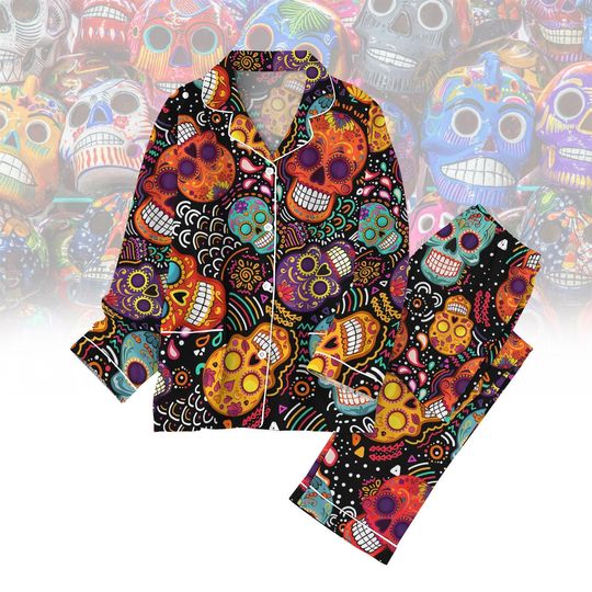 Sugar Skull Pajamas Set, Sugar Skull Women Pajamas, Mexico Shirt, Sugar Skull Tee Shirt, Halloween Club Lover, Gift For Friends