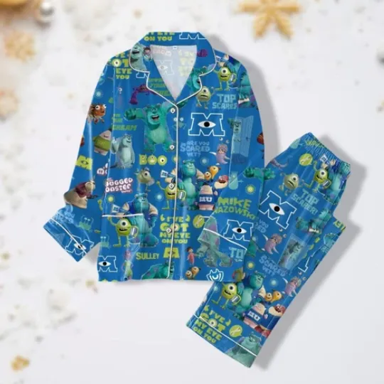 Disney Monsters Inc Christmas Pajamas Set, Luxury Silk Pajamas Soft Sleepwear