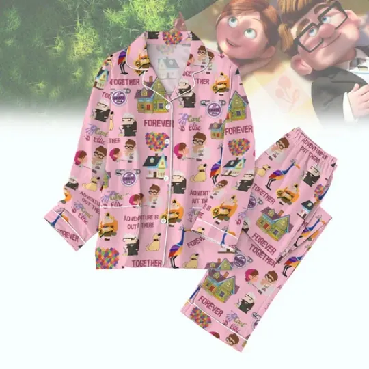 Disney Pixar Up Carl And Ellie Adventure Is Out There Pajamas Set, Luxury Silk