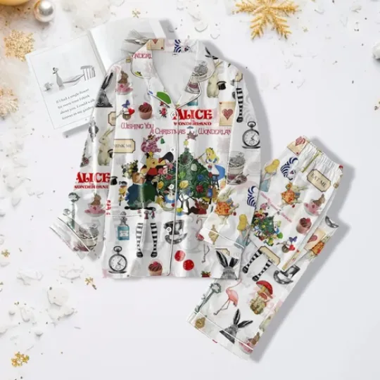 Christmas Alice In Wonderland Pajamas, Disney Princess Pajama Set, Luxury Silk