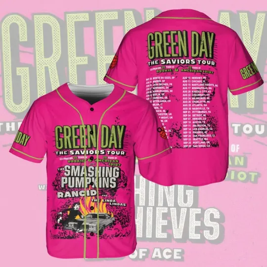 Green Day Tour Baseball Jersey Rock Band Concert Shirt for Music Fans
