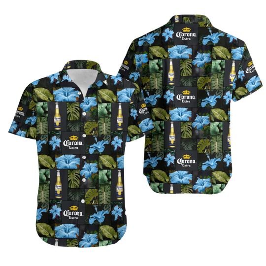 Corona Flower Shirt, Men Hawaiian Button Up Shirts, Summer Gifts Anniversary, Birthday, Vacation Gifts
