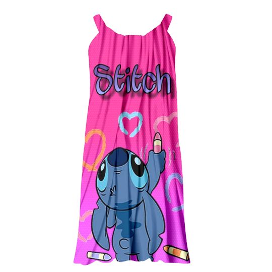 Disney Stitch Sleeveless Summer Dress for Women - Red Casual Beach Wear