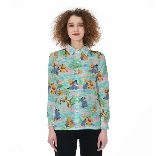 Winnie The Pooh Blouse Shirt, Pooh And Friends Casual Shirt, Eeyore Tigger Beach Shirt, Disney Aloha Button Down Shirt, Summer Gift