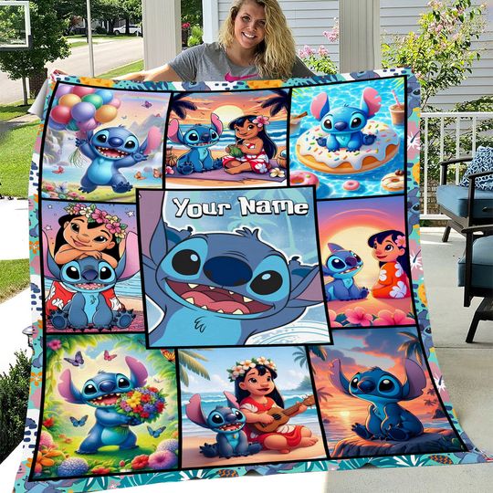 Stitch Blanket, Disney Blanket, Custom Name Blanket, Custom Stitch Blanket, Disney Trip Blanket, Birthday Gift, Xmas, Halloween Gift