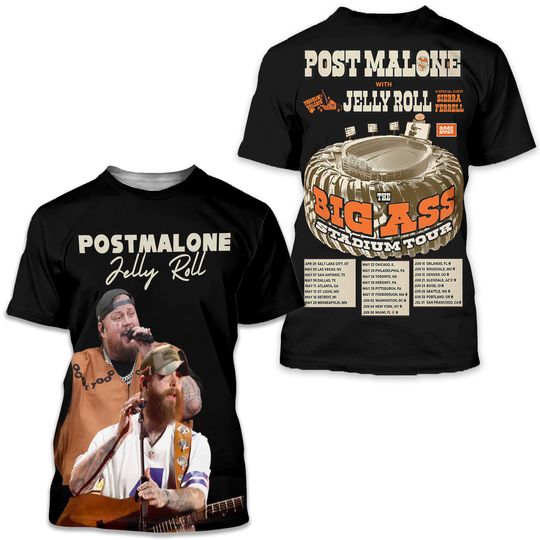 Post Malone and Jelly Roll 3D T-Shirt 2025 Tour Edition