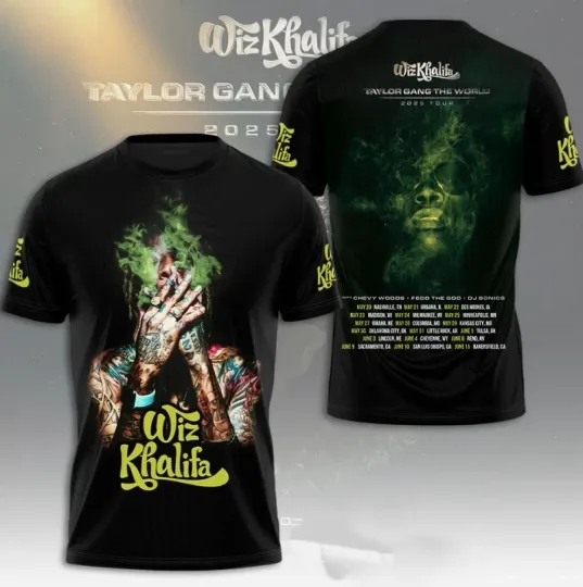 Wiz Khalifa The World Tour 2025 3D AOP T-Shirt Black Gifl For Fan