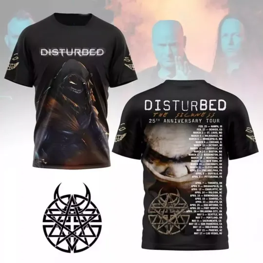 Disturbed The Sickness 25th Anniversary Tour 2025 3D T-Shirt