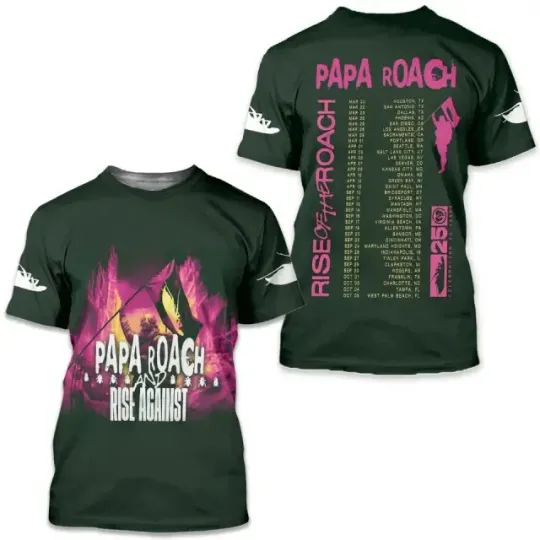 Papa Roach Rise Against Tour 2025 3D T Shirt