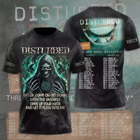 Disturbed 2025 Tour Date 3D T-Shirt