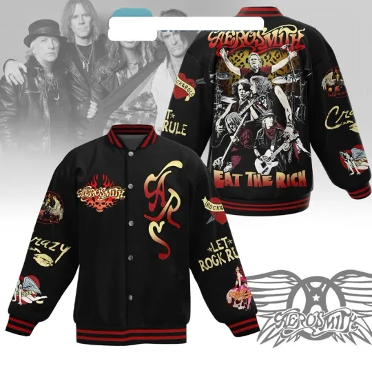 Aerosmith Eat The Rich Let Rock Baseball Jacket