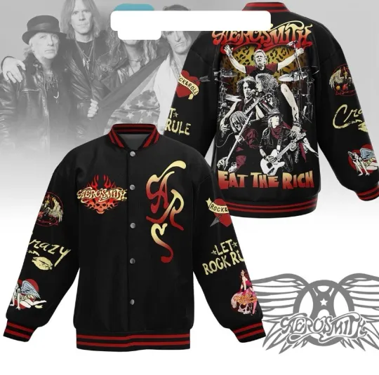 Aerosmith Eat The Rich Let Rock Baseball Jacket
