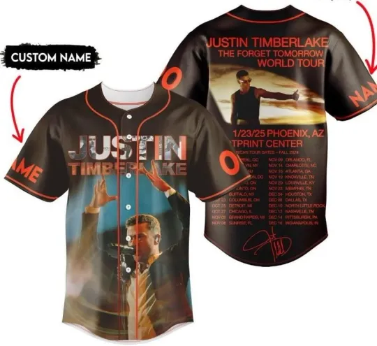 Justin Timberlake The Forget Tomorrow World Tour 2025 Personalized Baseball Jersey