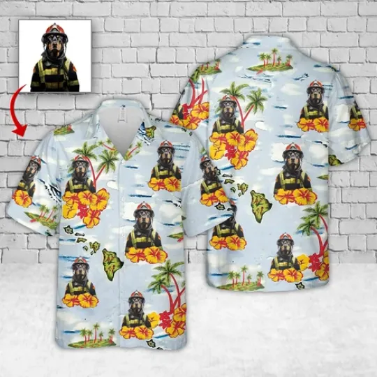 Custom Dog Face Firefighter Dog Hawaiian Shir