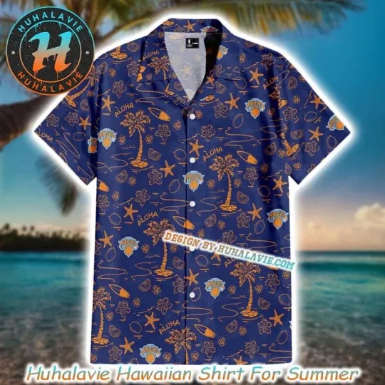 NY Kni Tropical Tree With Beach Aloha Summer Hawaiian Shirt
