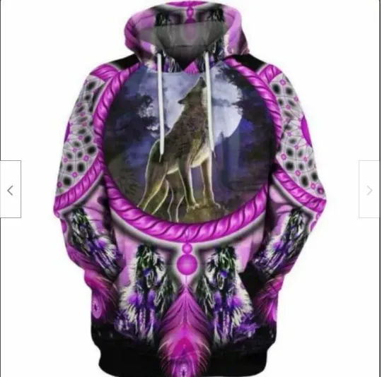 Native American Wolf Violet Hoodie 3D All Over Print
