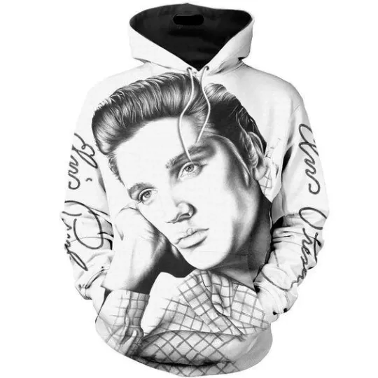InkedElvis Presley Black And White Drawing 3D Hoodie Shirts All Over Printed