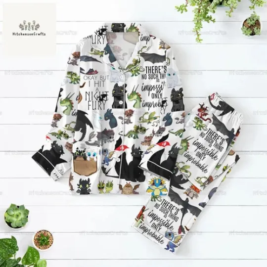 Toothless Pajamas Set, Luxury Silk Pajamas Soft Sleepwear For Women