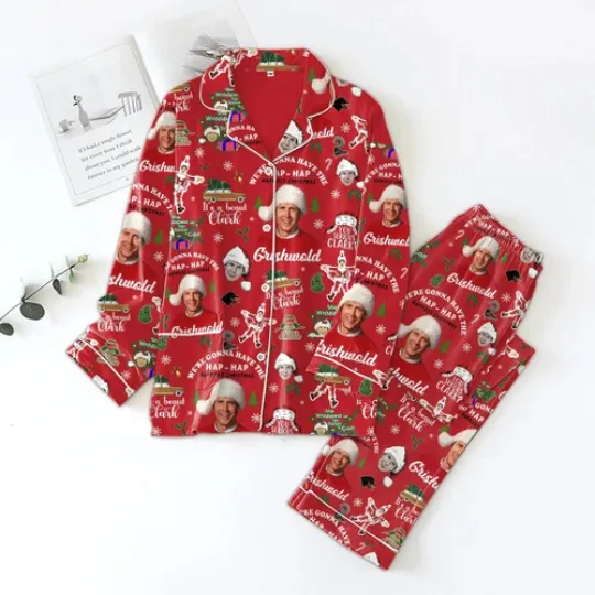 Red Griswold Pajamas Christmas, Griswold Pajamas Set, Luxury Silk Pajamas Soft